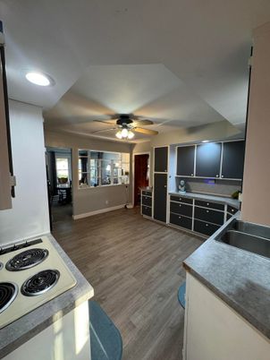 Interior, Kitchen, Recessed Lighting, Wood Texture Flooring