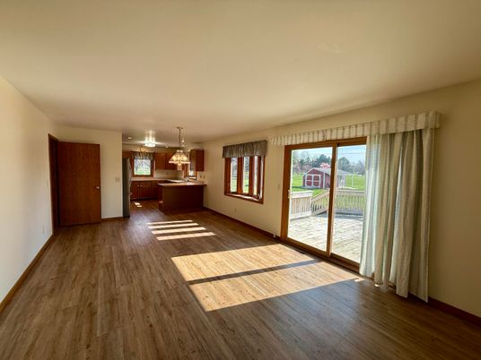 Empty room, Interior, Kitchen, Pendant Lights, Wood Texture Flooring