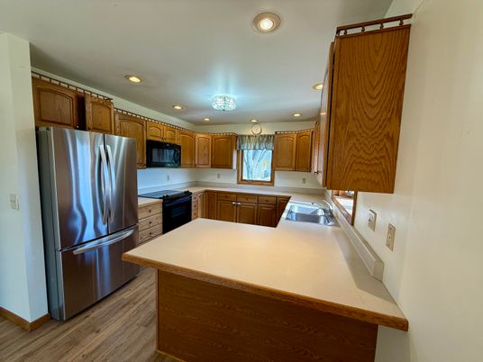Interior, Kitchen, Recessed Lighting, Wood Texture Flooring