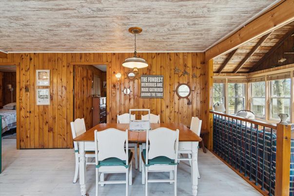 Dining room, Interior, Pendant Lights, Wooden Beams, Wooden Ceilings, Wood Texture Flooring, Wooden Walls