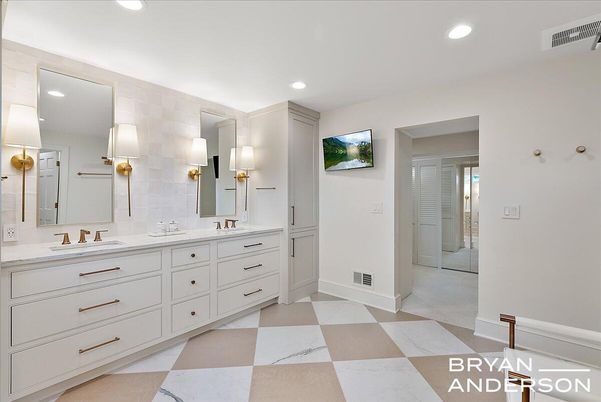 Bathroom, Dual Sink Vanities, Glass Shower, Interior, Recessed Lighting