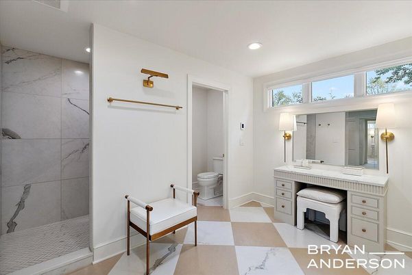 Bathroom, Interior, Marble Walls, Recessed Lighting
