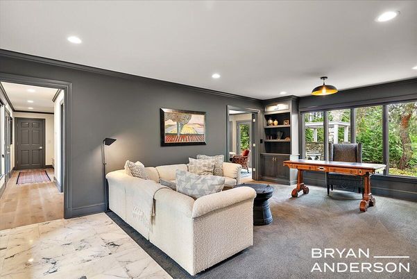Home Office, Interior, Living room, Recessed Lighting, Wood Texture Flooring