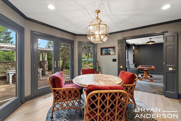 Dining room, Interior, Recessed Lighting, Wood Texture Flooring