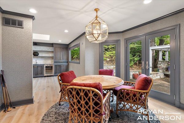 Dining room, Interior, Recessed Lighting, Wood Texture Flooring