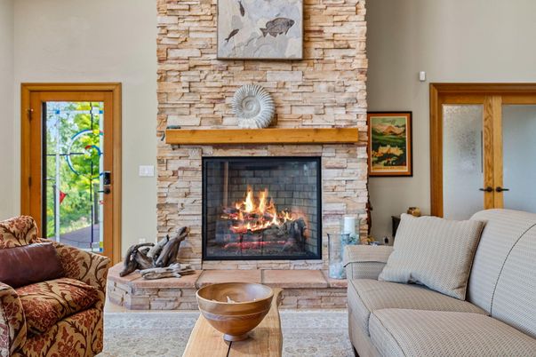 Fireplace, Interior, Living room, Stone Walls