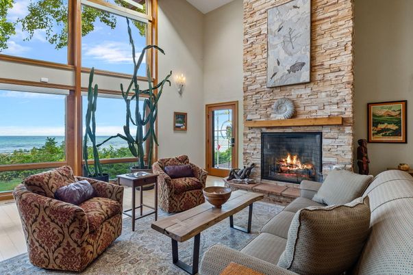 Fireplace, Interior, Living room, Stone Walls, Water