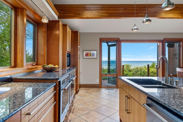 Interior, Kitchen, Pendant Lights, Water, Wooden Beams