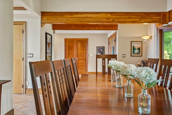 Dining room, Interior, Recessed Lighting, Wooden Beams