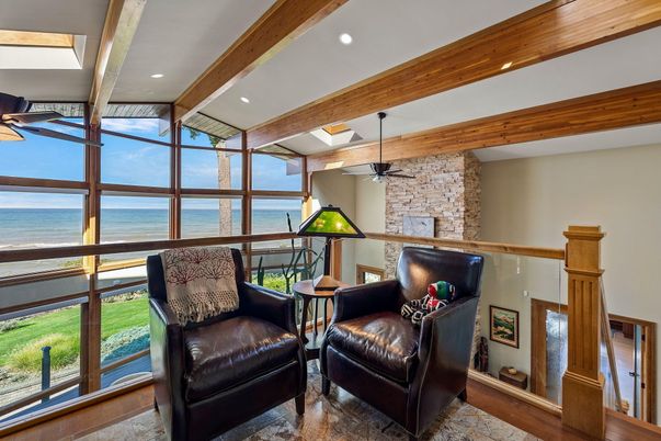 Interior, Recessed Lighting, Stone Walls, Water, Wooden Beams