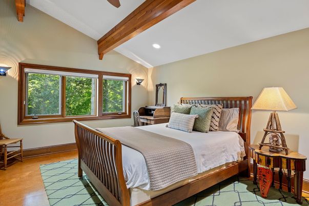 Bedroom, Interior, Recessed Lighting, Wooden Beams