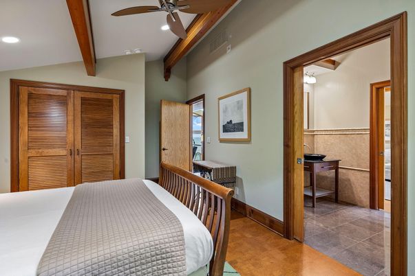 Bedroom, Interior, Recessed Lighting, Wooden Beams