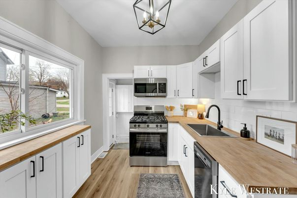 Interior, Kitchen, Pendant Lights, Stainless Steel Appliances, Wood Texture Flooring