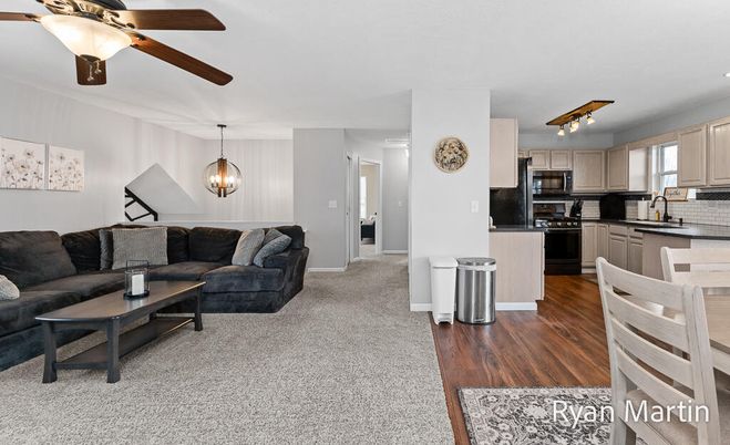 Interior, Kitchen, Living room, Pendant Lights, Stainless Steel Appliances, Wood Texture Flooring