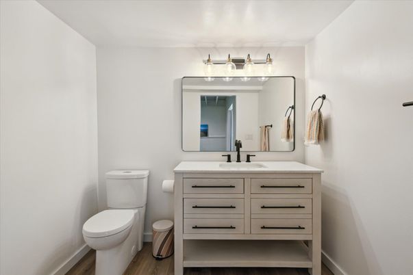 Bathroom, Dual Sink Vanities, Interior, Wood Texture Flooring