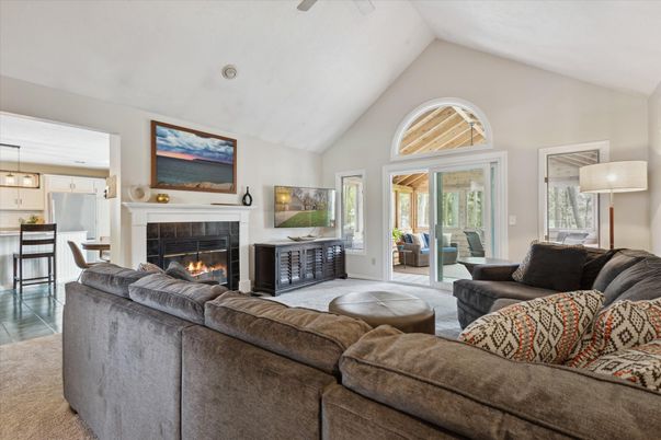 Fireplace, Interior, Kitchen, Living room, Pendant Lights