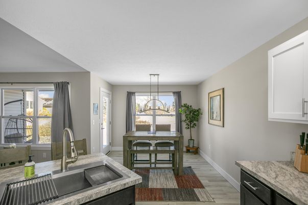 Dining room, Interior, Kitchen, Pendant Lights, Wood Texture Flooring
