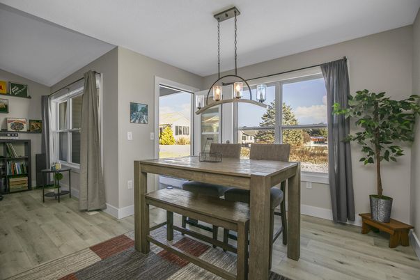 Dining room, Interior, Pendant Lights, Wood Texture Flooring