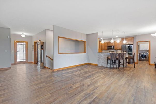 Interior, Kitchen, Pendant Lights, Wood Texture Flooring