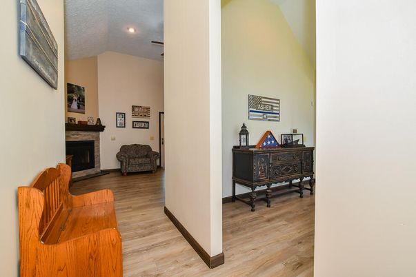Fireplace, Interior, Recessed Lighting, Wood Texture Flooring