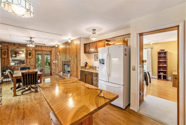 Dining room, Fireplace, Interior, Kitchen, Wood Texture Flooring, Wooden Walls