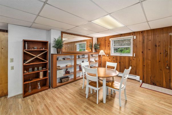 Dining room, Interior, Wood Texture Flooring, Wooden Walls