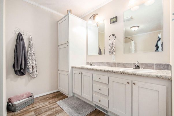 Bathroom, Dual Sink Vanities, Interior, Wood Texture Flooring