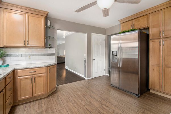 Interior, Kitchen, Stainless Steel Appliances, Wood Texture Flooring