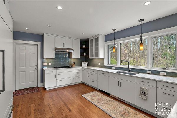 Interior, Kitchen, Pendant Lights, Recessed Lighting, Wood Texture Flooring