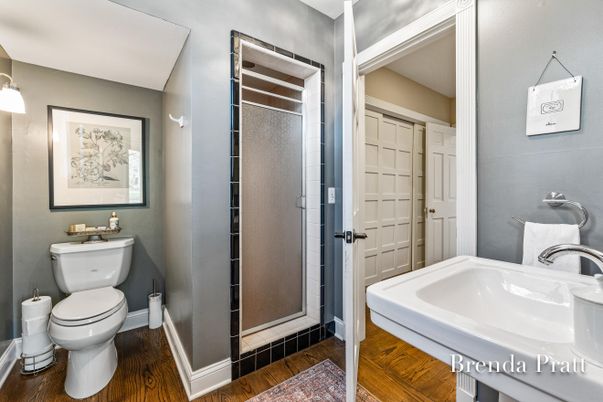 Bathroom, Glass Shower, Interior, Wood Texture Flooring