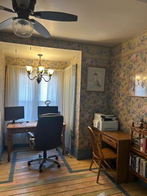 Chandelier, Home Office, Interior, Wood Texture Flooring