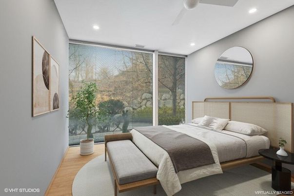 Bedroom, Interior, Recessed Lighting, Wood Texture Flooring