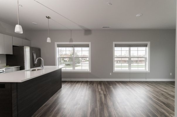 Interior, Kitchen, Pendant Lights, Stainless Steel Appliances, Wood Texture Flooring