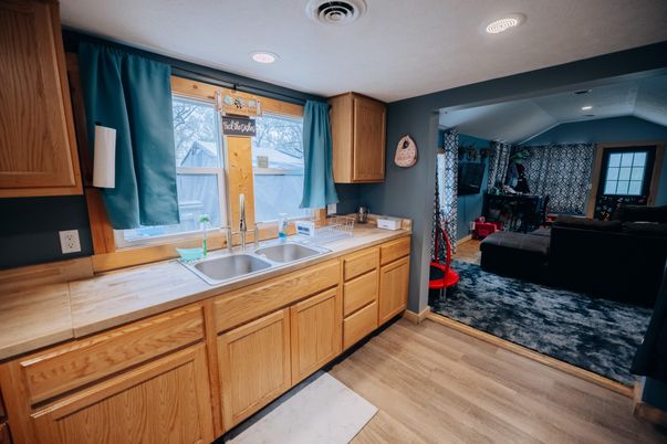 Interior, Kitchen, Living room, Recessed Lighting, Wood Texture Flooring