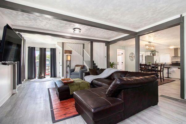 Chandelier, Dining room, Interior, Kitchen, Living room, Pendant Lights, Wood Texture Flooring