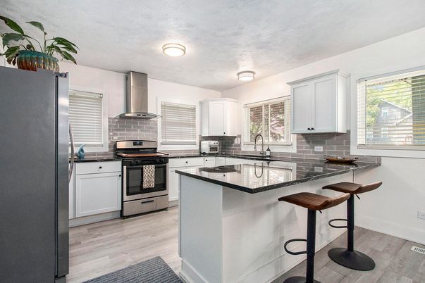 Interior, Kitchen, Stainless Steel Appliances, Wood Texture Flooring