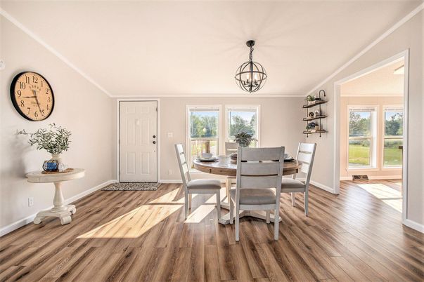 Chandelier, Dining room, Interior, Wood Texture Flooring