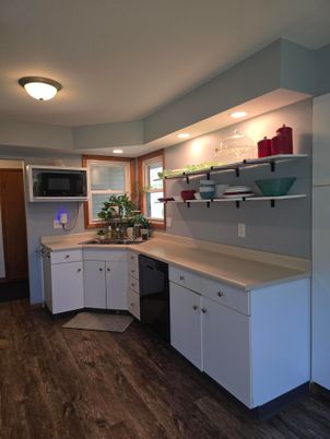 Interior, Kitchen, Recessed Lighting, Wood Texture Flooring