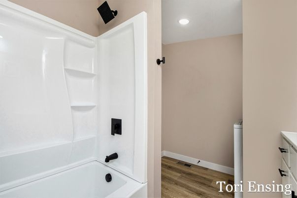 Bathroom, Interior, Recessed Lighting, Wood Texture Flooring