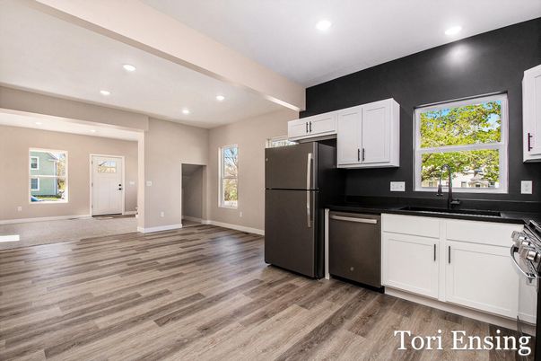 Interior, Kitchen, Recessed Lighting, Wood Texture Flooring