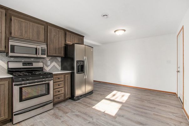 Interior, Kitchen, Stainless Steel Appliances, Wood Texture Flooring