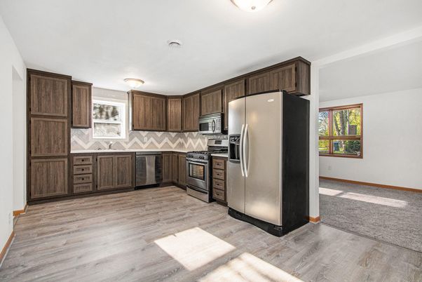 Interior, Kitchen, Stainless Steel Appliances, Wood Texture Flooring