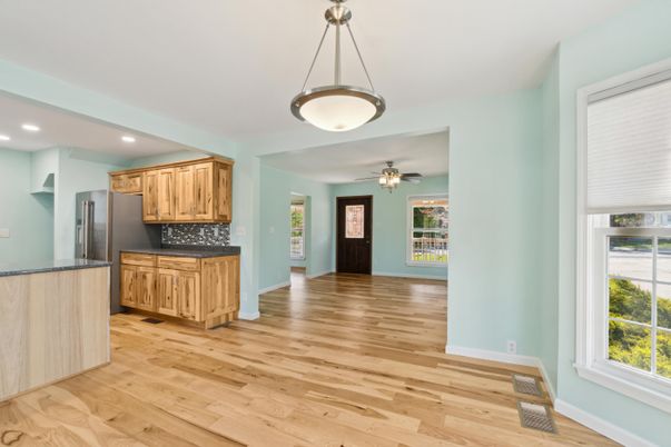 Interior, Kitchen, Pendant Lights, Recessed Lighting, Wood Texture Flooring