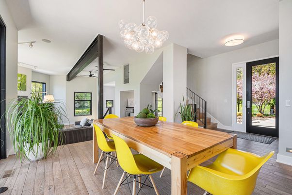 Chandelier, Dining room, Interior, Pendant Lights, Wood Texture Flooring