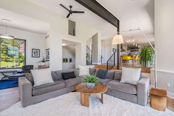 Dining room, Interior, Living room, Pendant Lights, Wood Texture Flooring