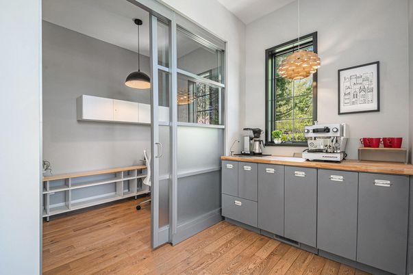 Interior, Kitchen, Pendant Lights, Wood Texture Flooring