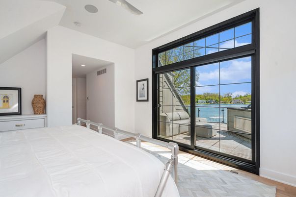 Bedroom, Interior, Recessed Lighting, Water, Wood Texture Flooring