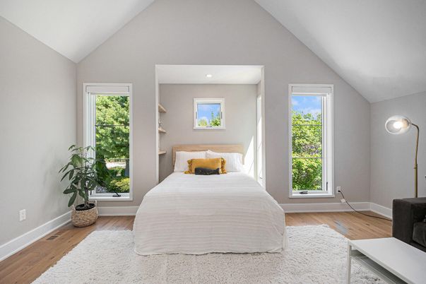 Bedroom, Interior, Recessed Lighting, Wood Texture Flooring
