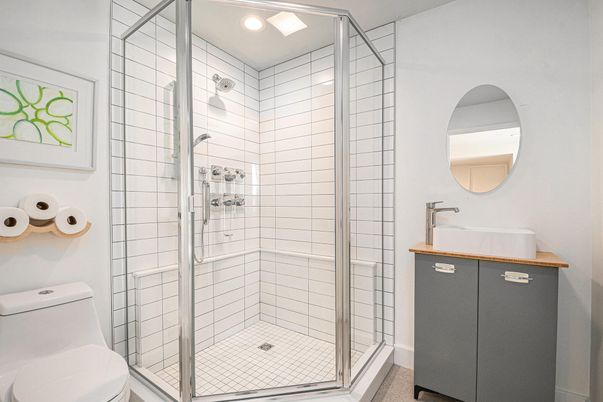 Bathroom, Glass Shower, Interior, Recessed Lighting