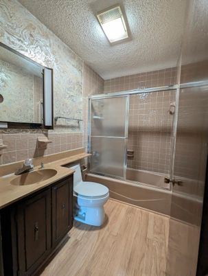 Bathroom, Glass Shower, Interior, Wood Texture Flooring